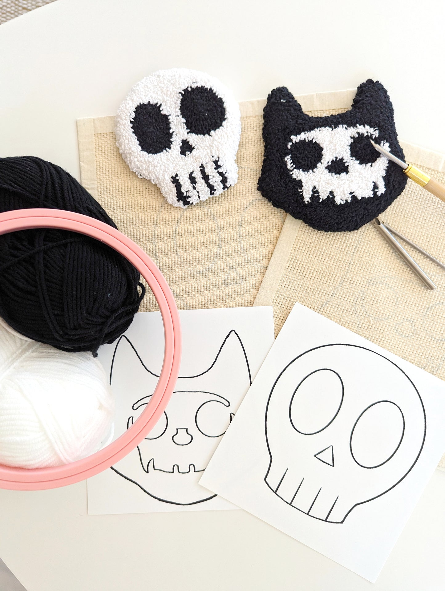 Skull set coaster punch needle kit
