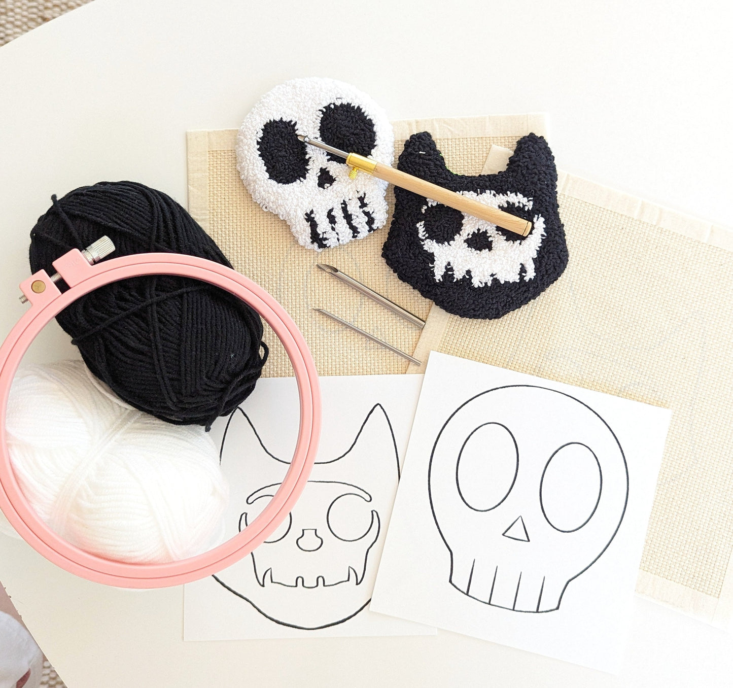 Skull set coaster punch needle kit