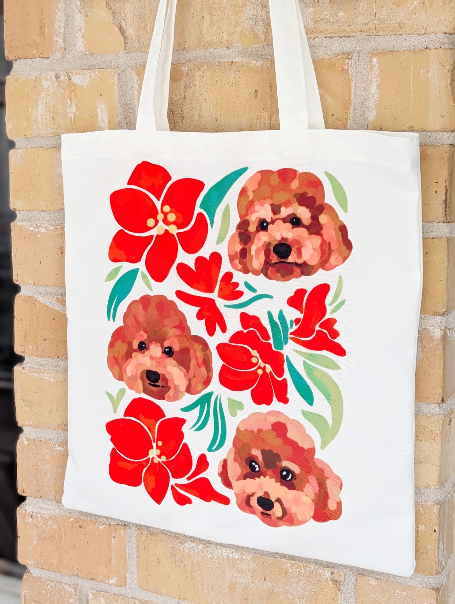 Custom Pet Portrait Tote Bag with Winter Floral Design