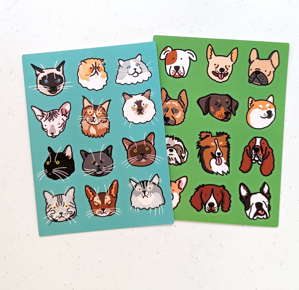 Cat & Dog Cute Face Sticker Sheets