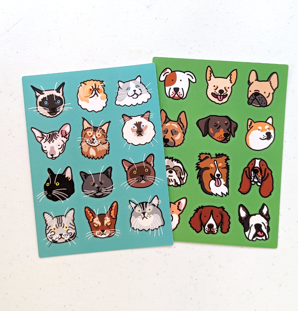 Cat & Dog Cute Face Sticker Sheets