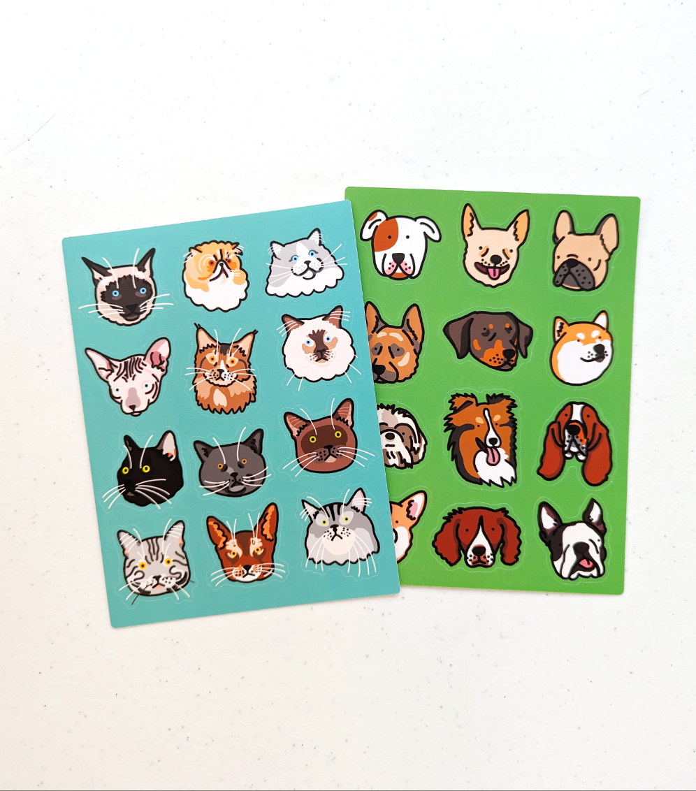 Cat & Dog Cute Face Sticker Sheets