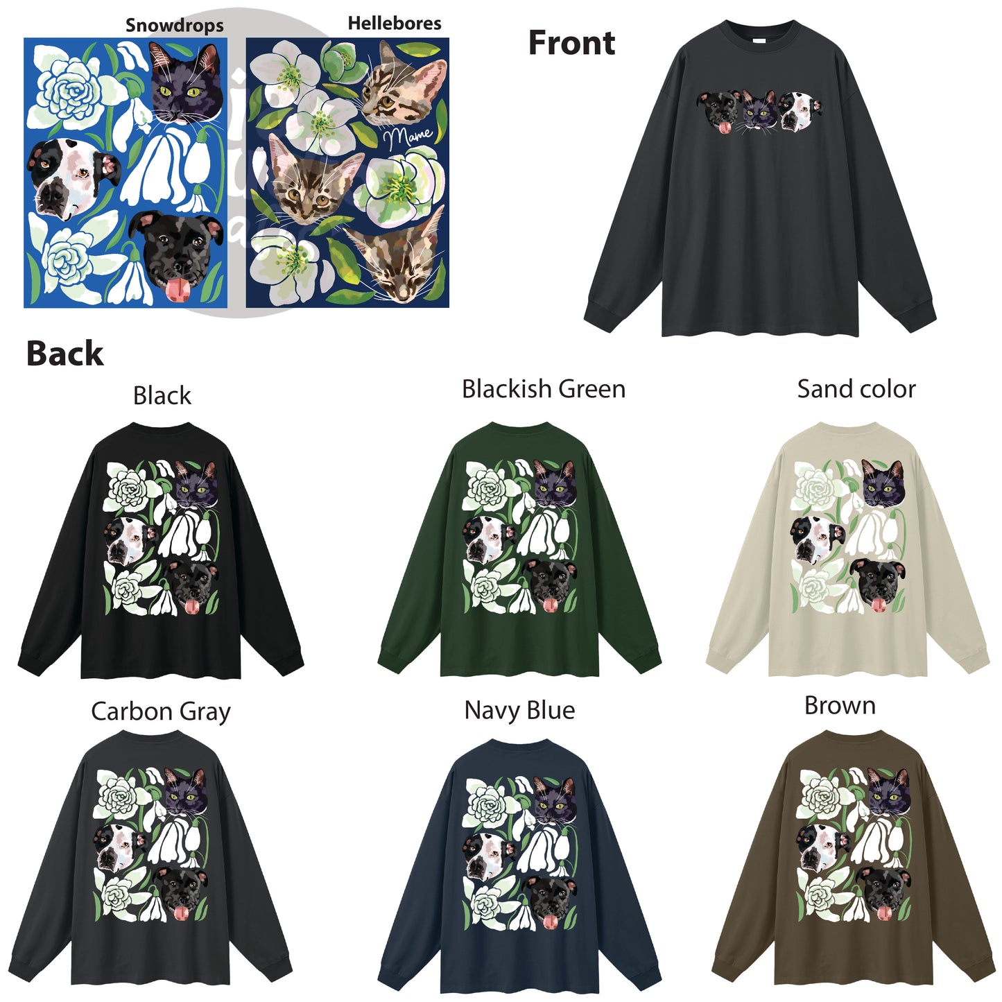 Custom Pet Portrait Winter Sweatshirt and Long Sleeve T-Shirt