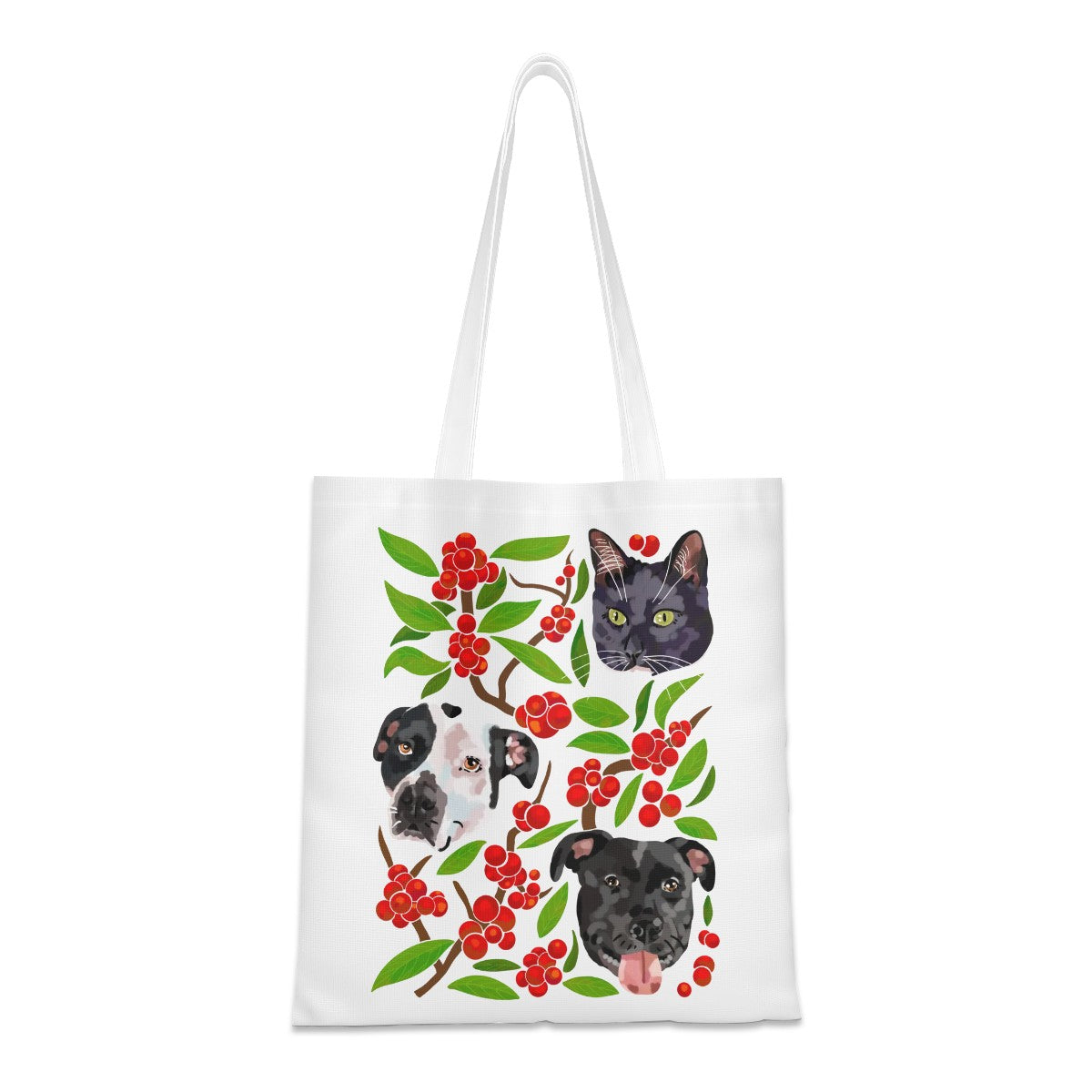 Custom Pet Portrait Tote Bag with Winter Floral Design