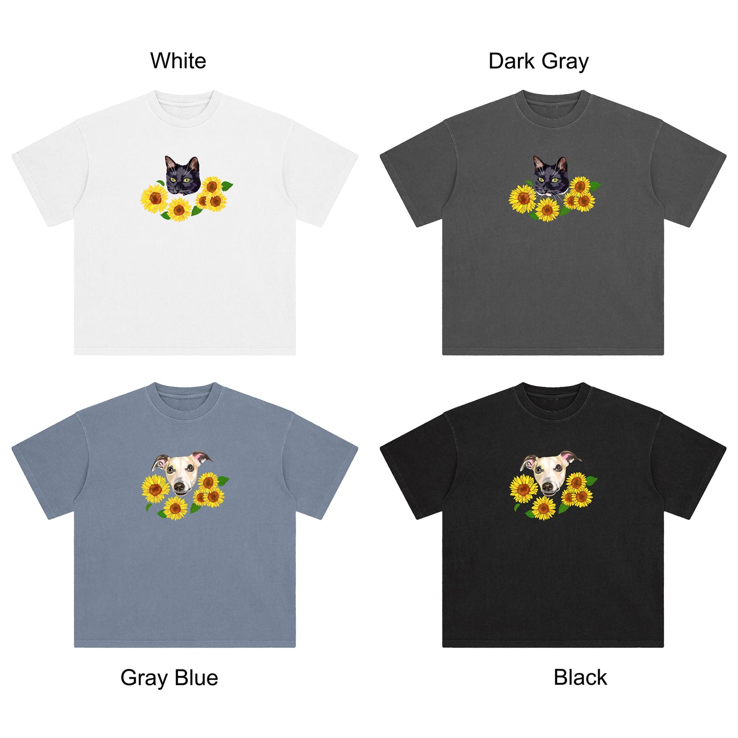 Custom pet portrait Summer florals T- shirt