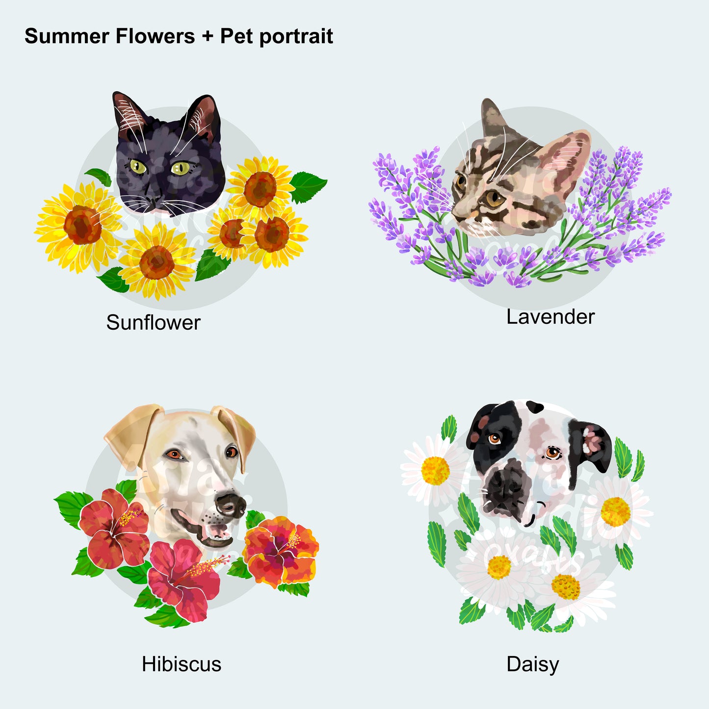 Custom pet portrait Summer florals T- shirt