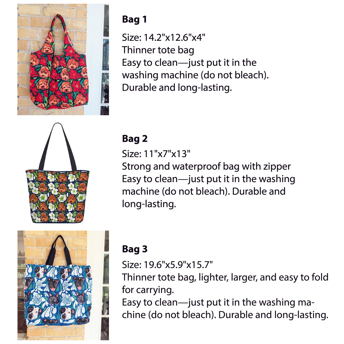 Custom Pet Portrait Winter Flower Bag