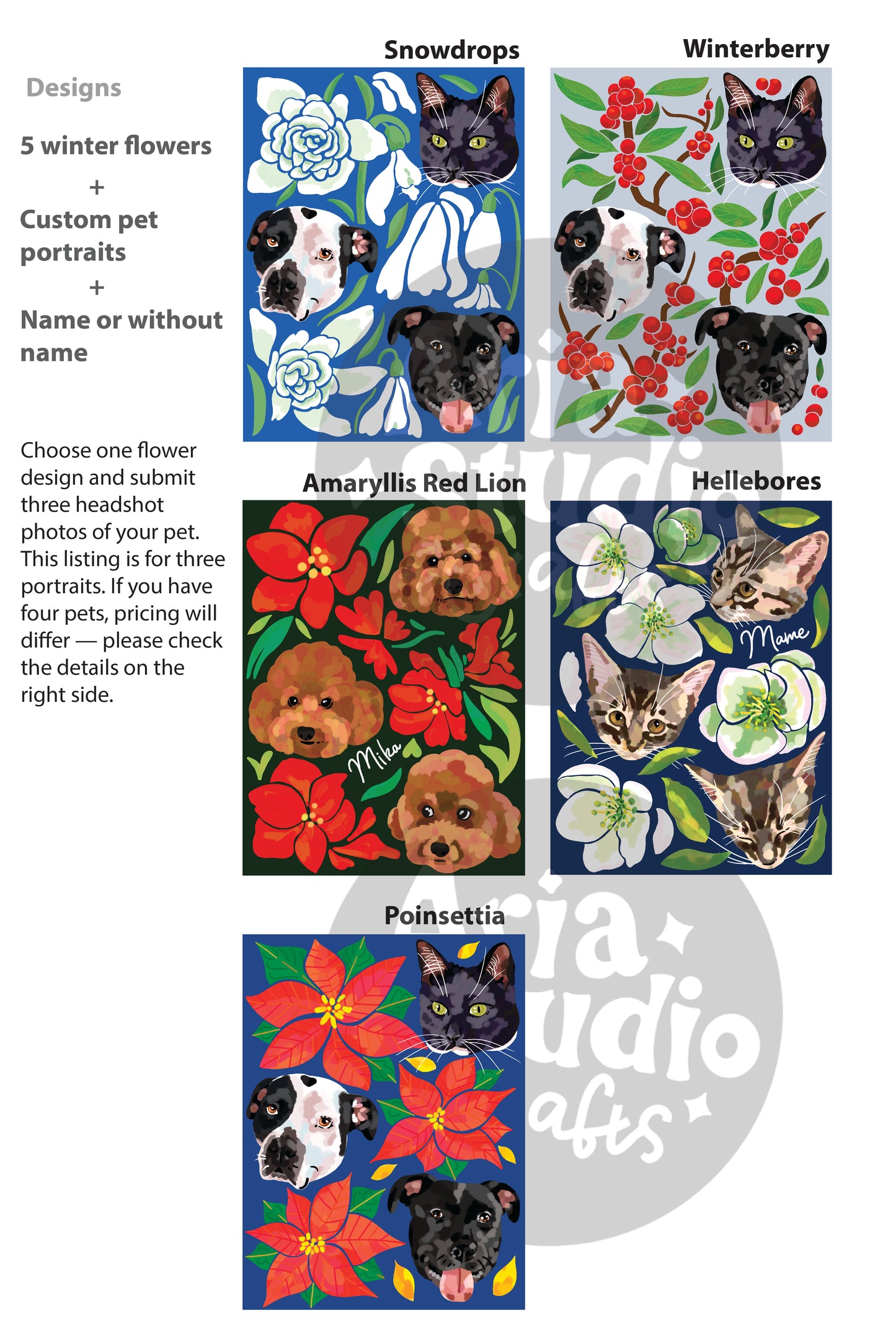 Custom Pet Portrait Winter Flower Bag
