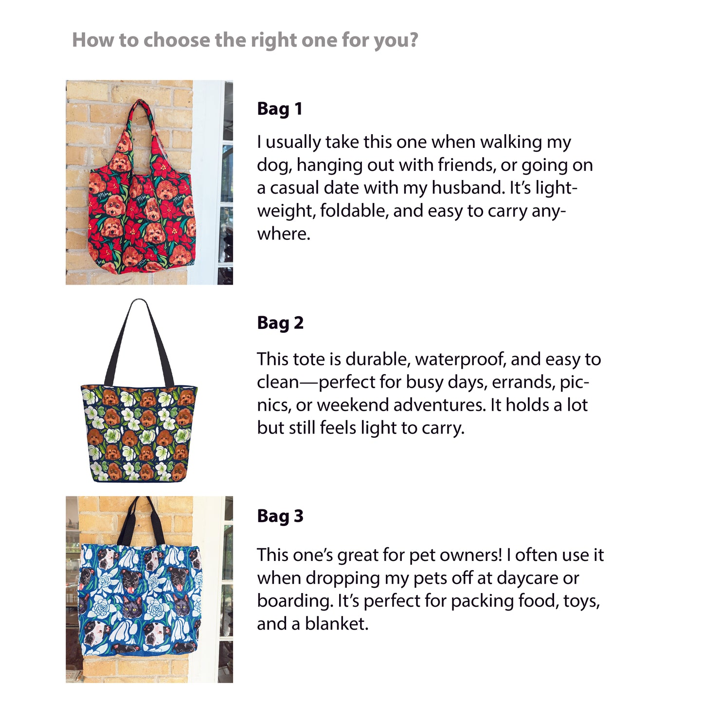 Custom Pet Portrait Winter Flower Bag