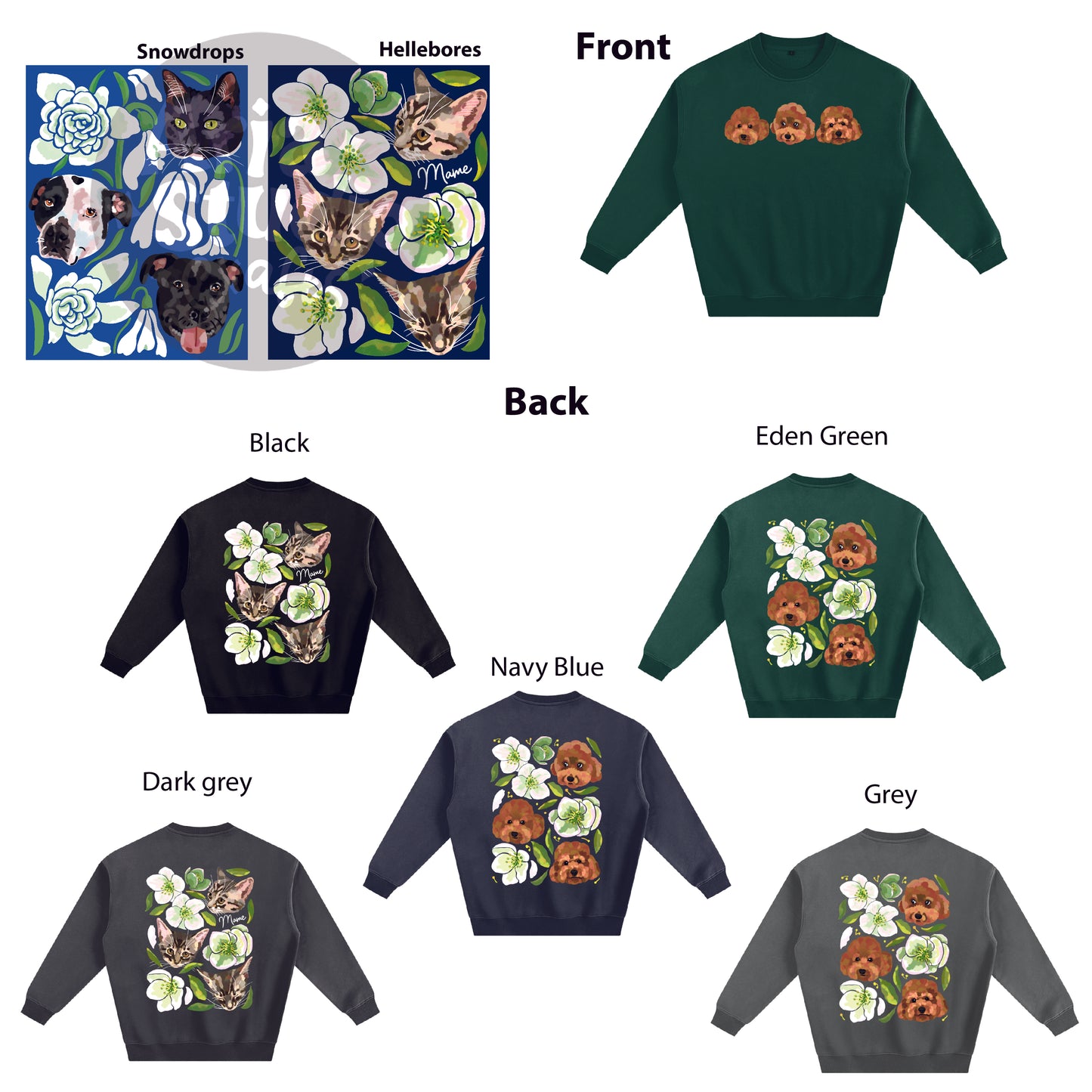 Custom Pet Portrait Winter Sweatshirt and Long Sleeve T-Shirt