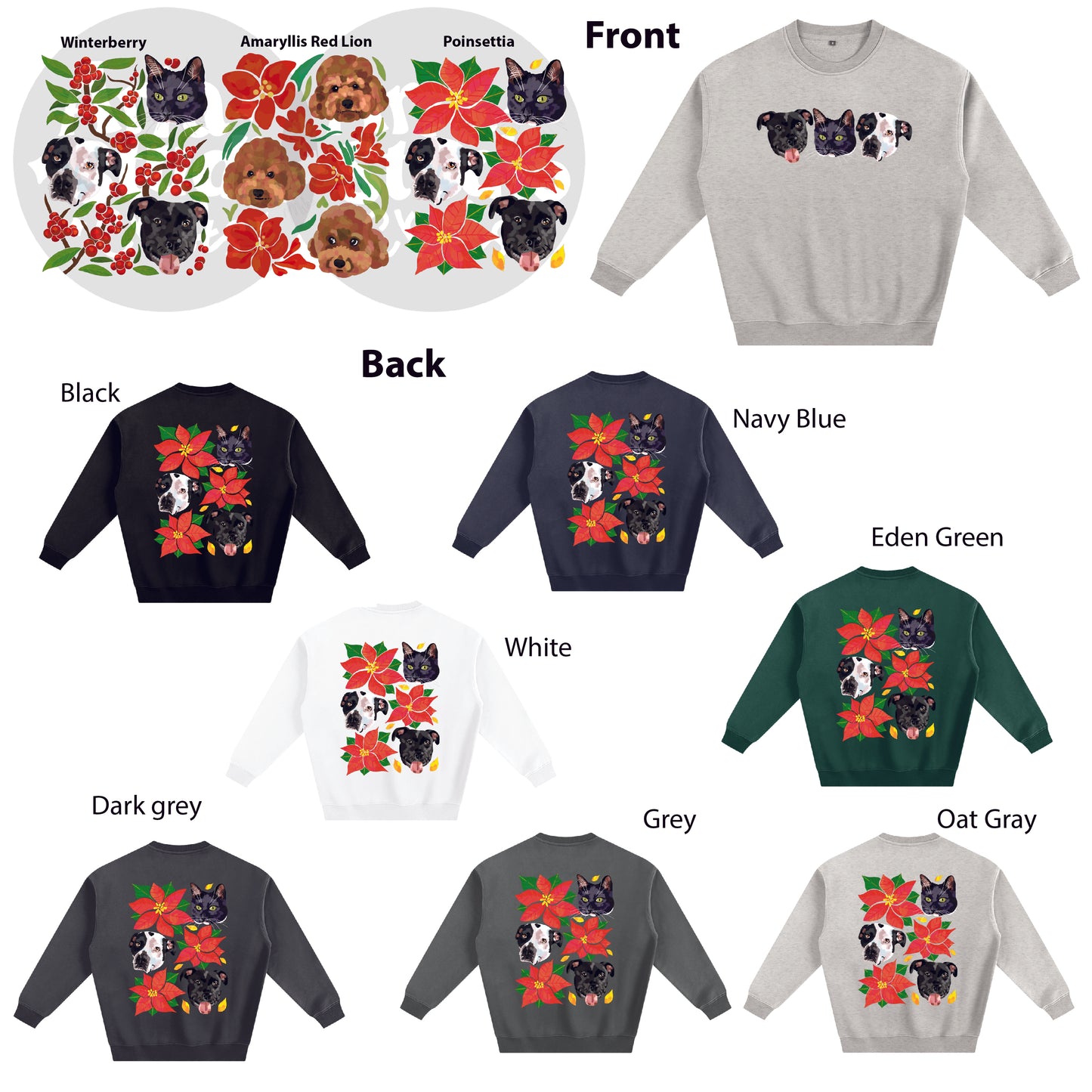 Custom Pet Portrait Winter Sweatshirt and Long Sleeve T-Shirt