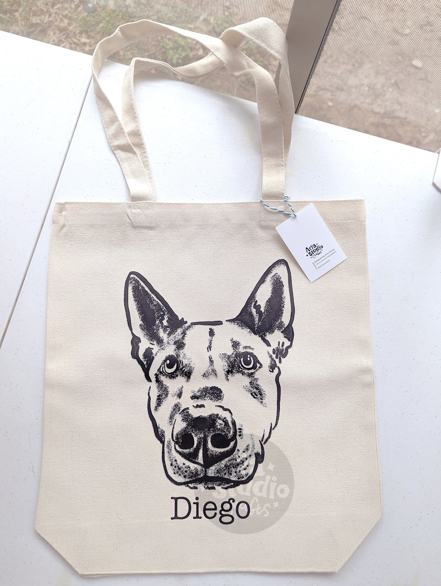 Custom Pet Portrait Tote Bag – Personalized Dog or Cat Face Canvas Bag with Name