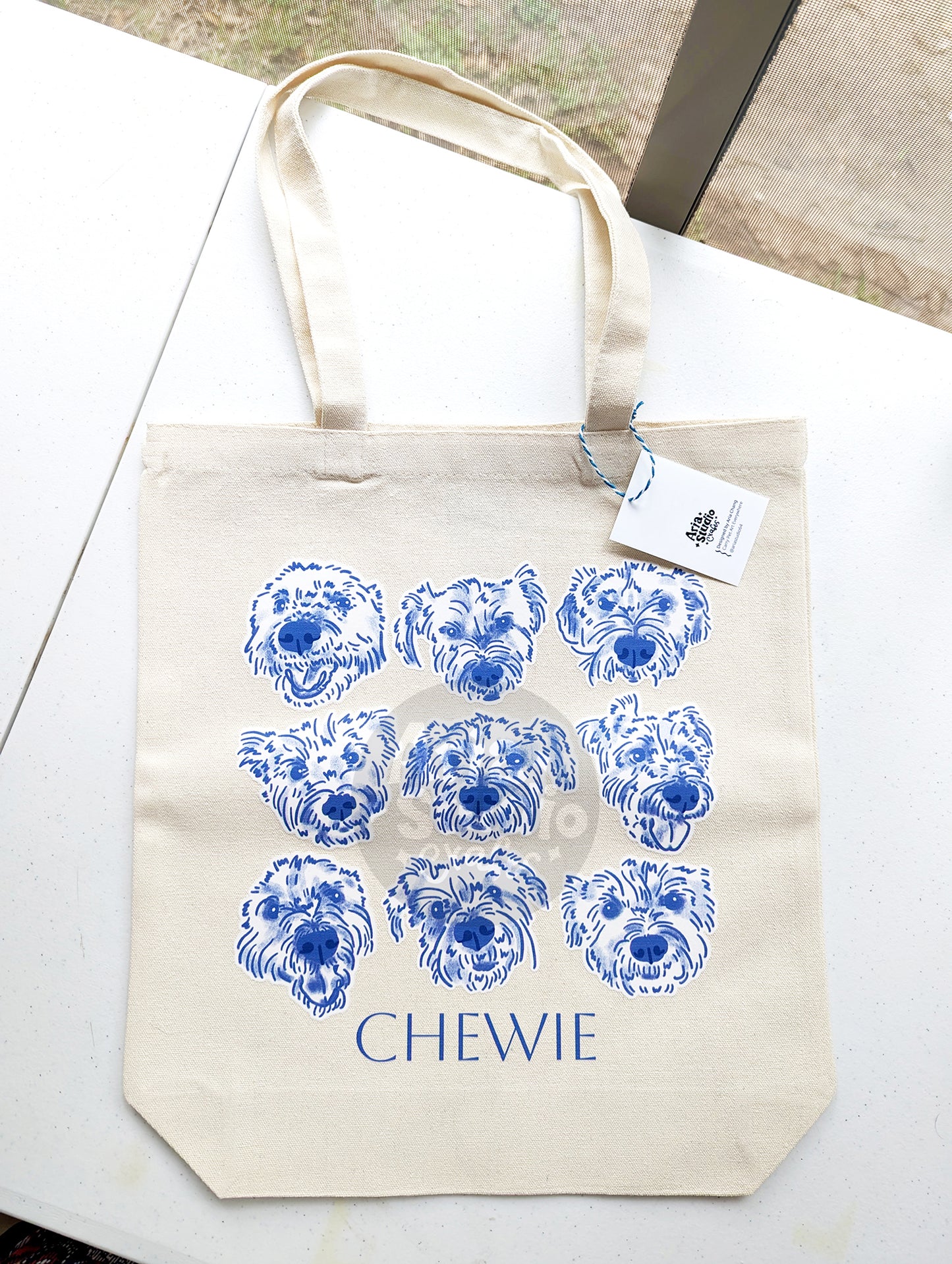 Custom Pet Portrait Tote Bag – Personalized Dog or Cat Face Canvas Bag with Name