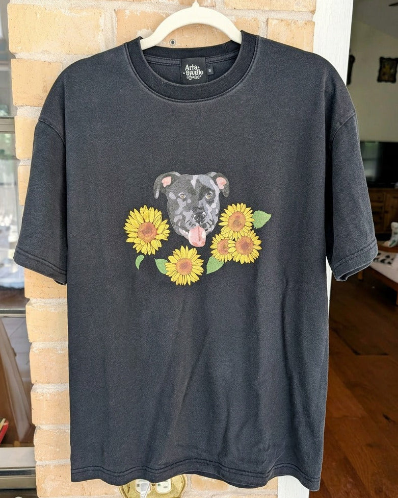 Custom pet portrait Summer florals T- shirt