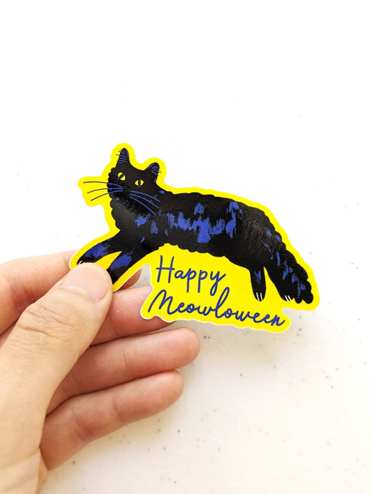 Black Cat Sticker – Happy Meowloween Halloween Sticker