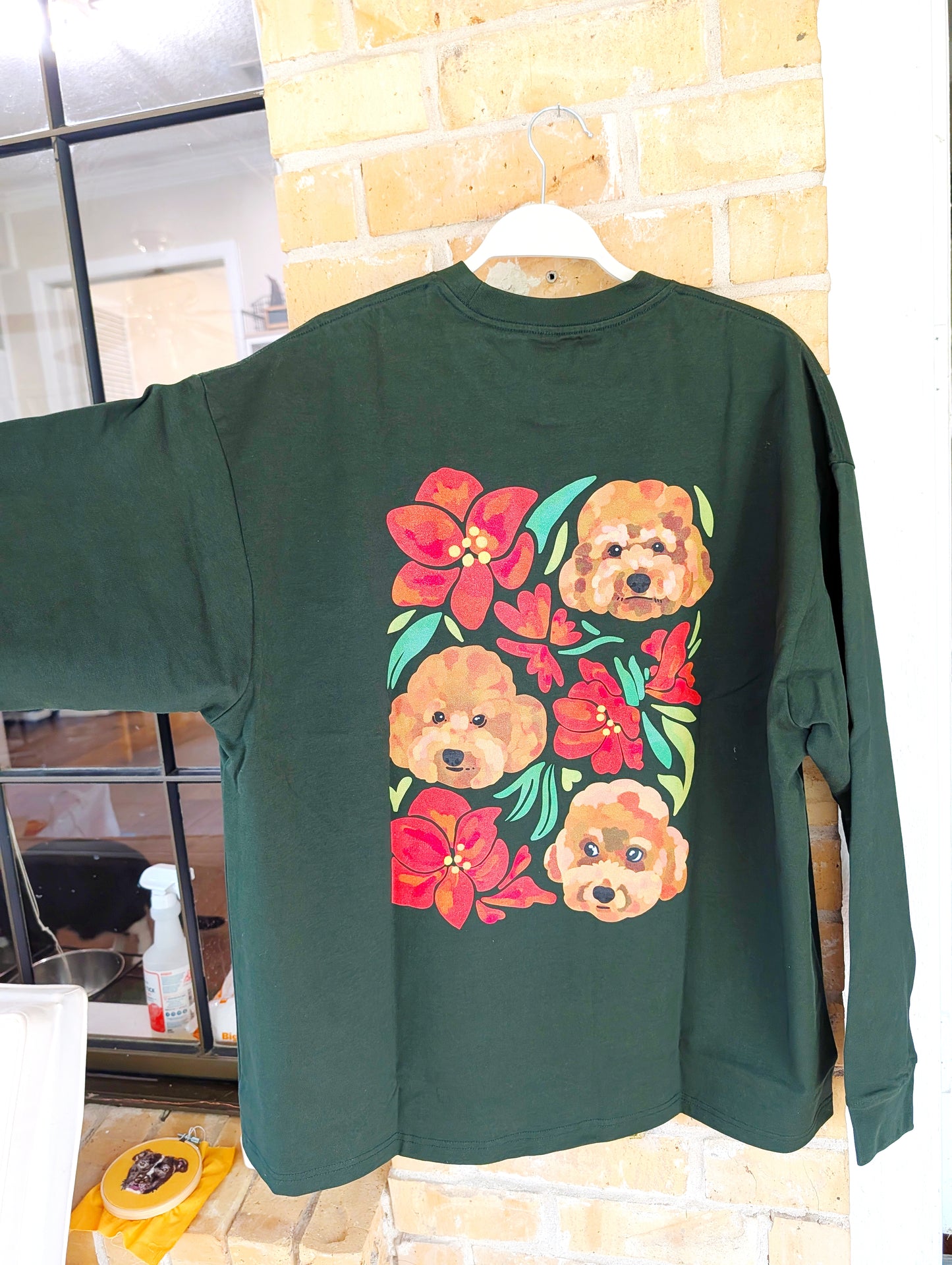 Custom Pet Portrait Winter Sweatshirt and Long Sleeve T-Shirt