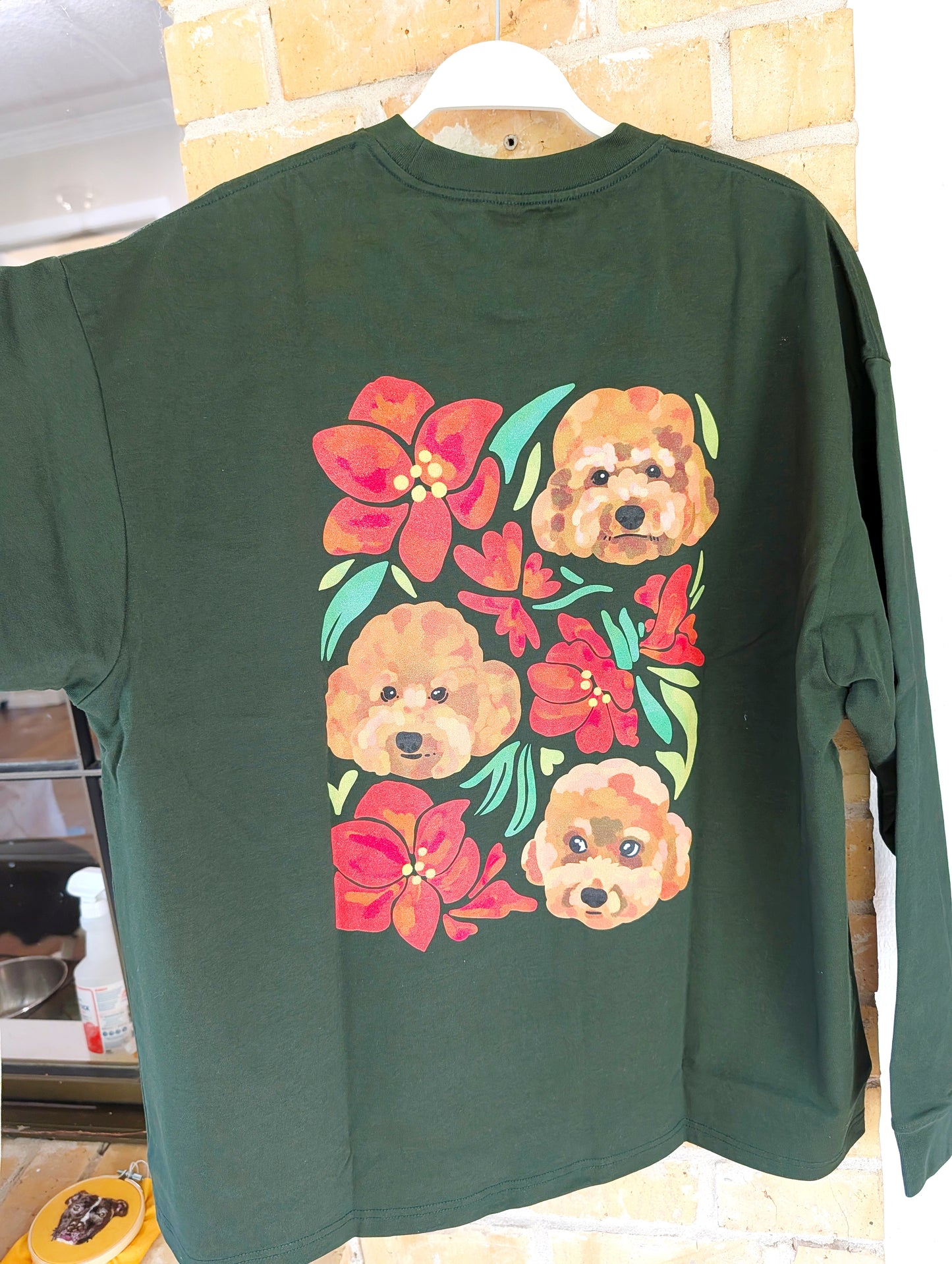 Custom Pet Portrait Winter Sweatshirt and Long Sleeve T-Shirt