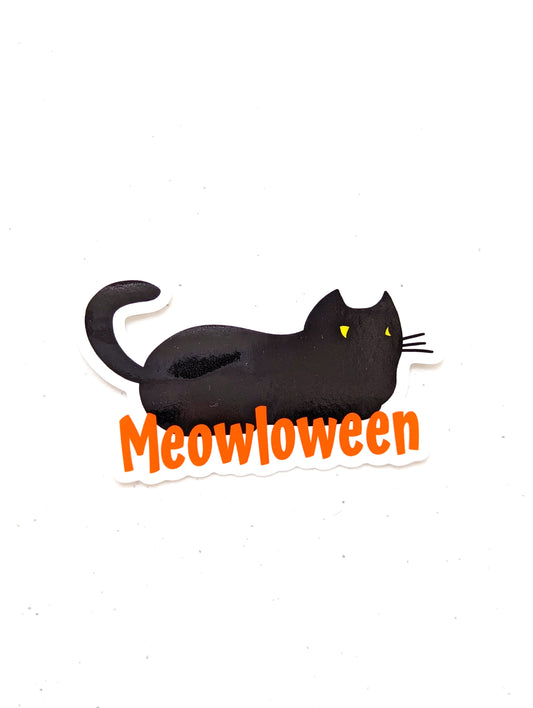 Black Cat “Meowloween” Sticker – Cute Halloween Cat Sticker