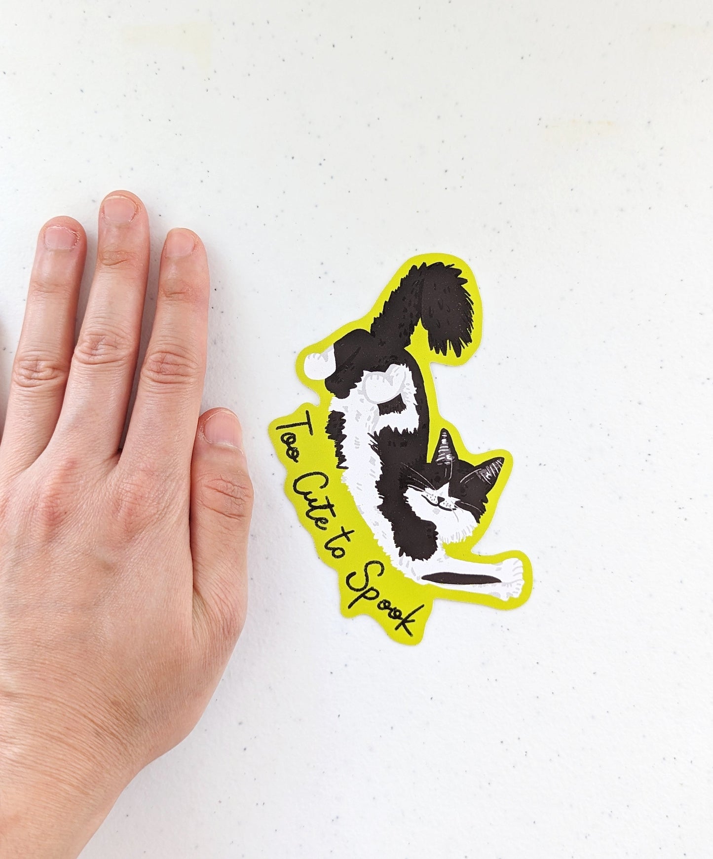 Black & White Cat Sticker – Too Cute to Spook Halloween Sticker