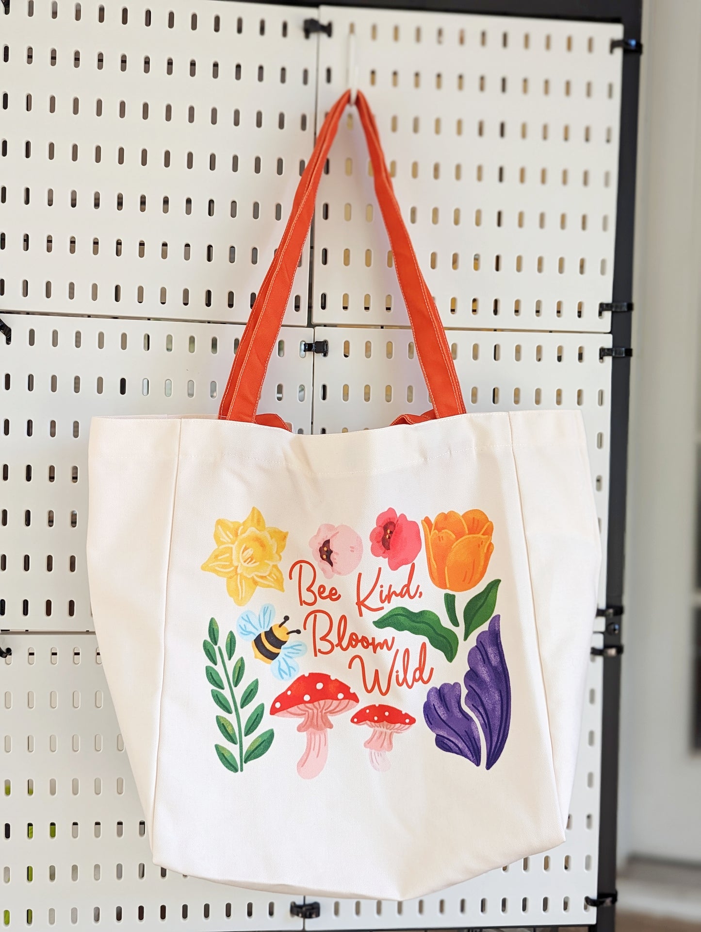 Flower " Bee Kind, Bloom Wild " Tote Bag (Two-Way Carry)