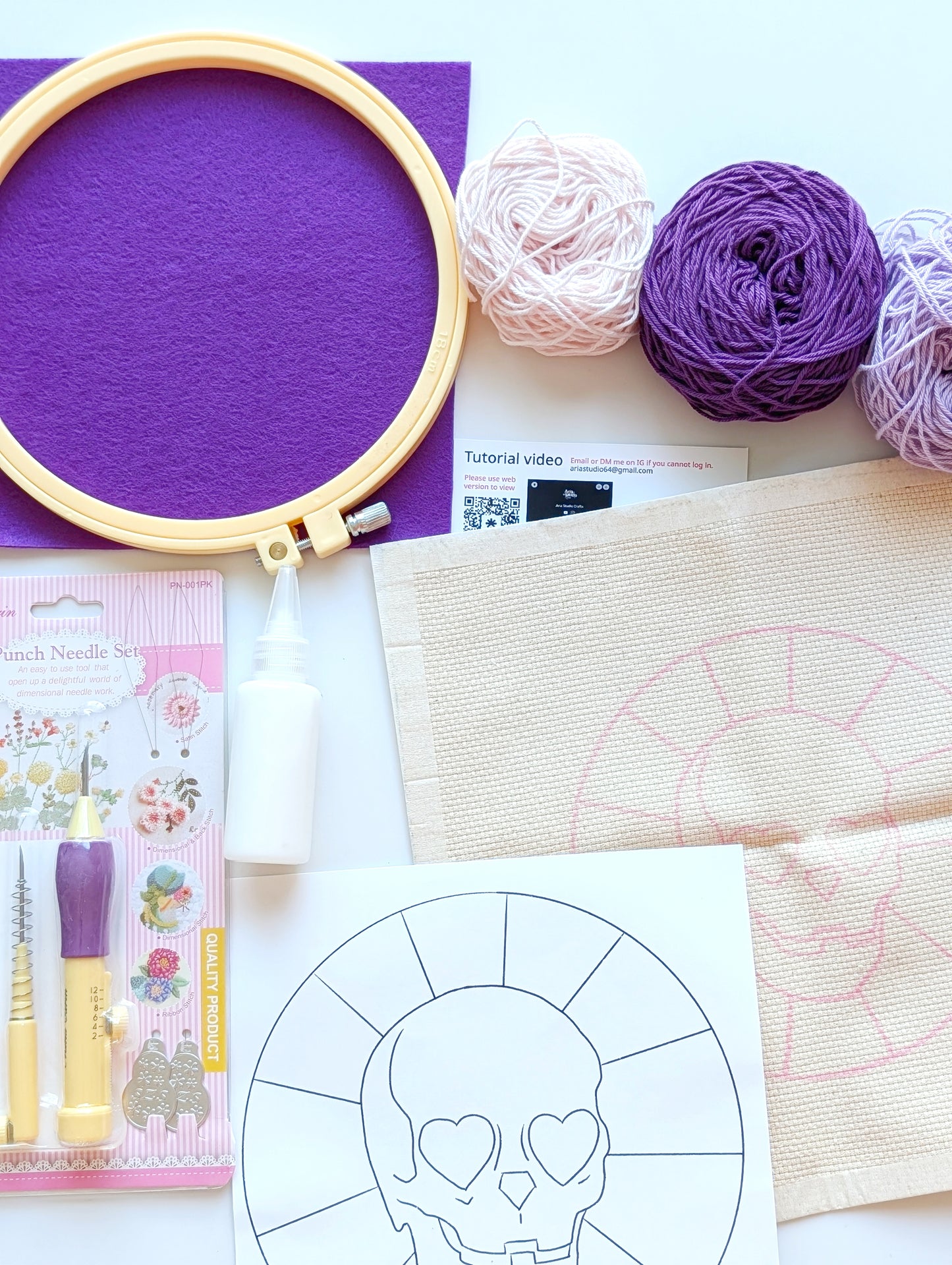 Large Skull Punch Needle Kit