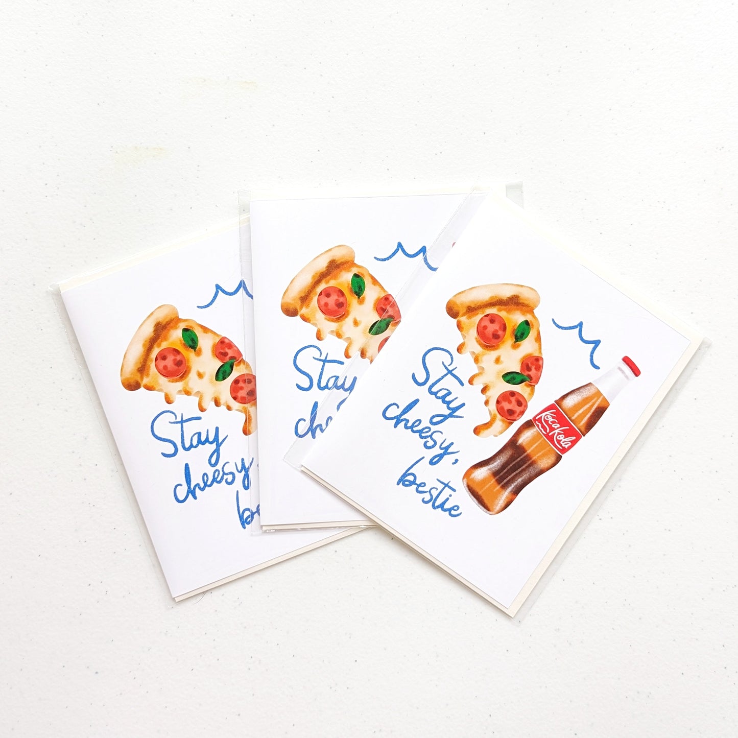 Besties Greeting Card – Pizza & Cola "Stay Cheesy" Friendship Card