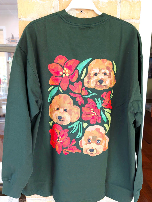 Custom Pet Portrait Winter Sweatshirt and Long Sleeve T-Shirt