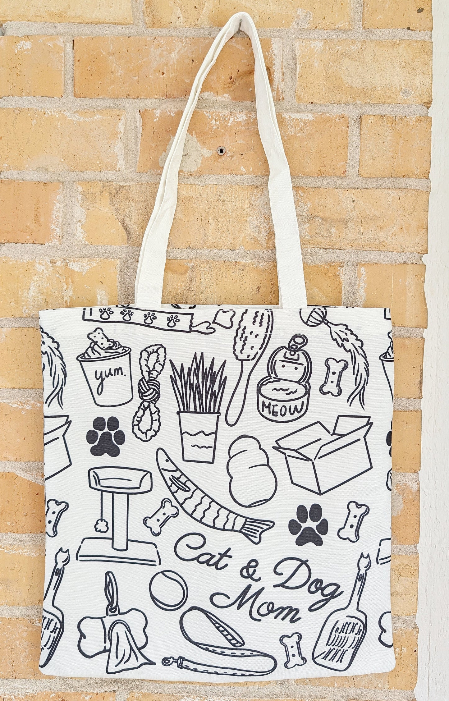 Pet Lover Pattern Tote Bag – Illustrated Dog & Cat Everyday Essentials