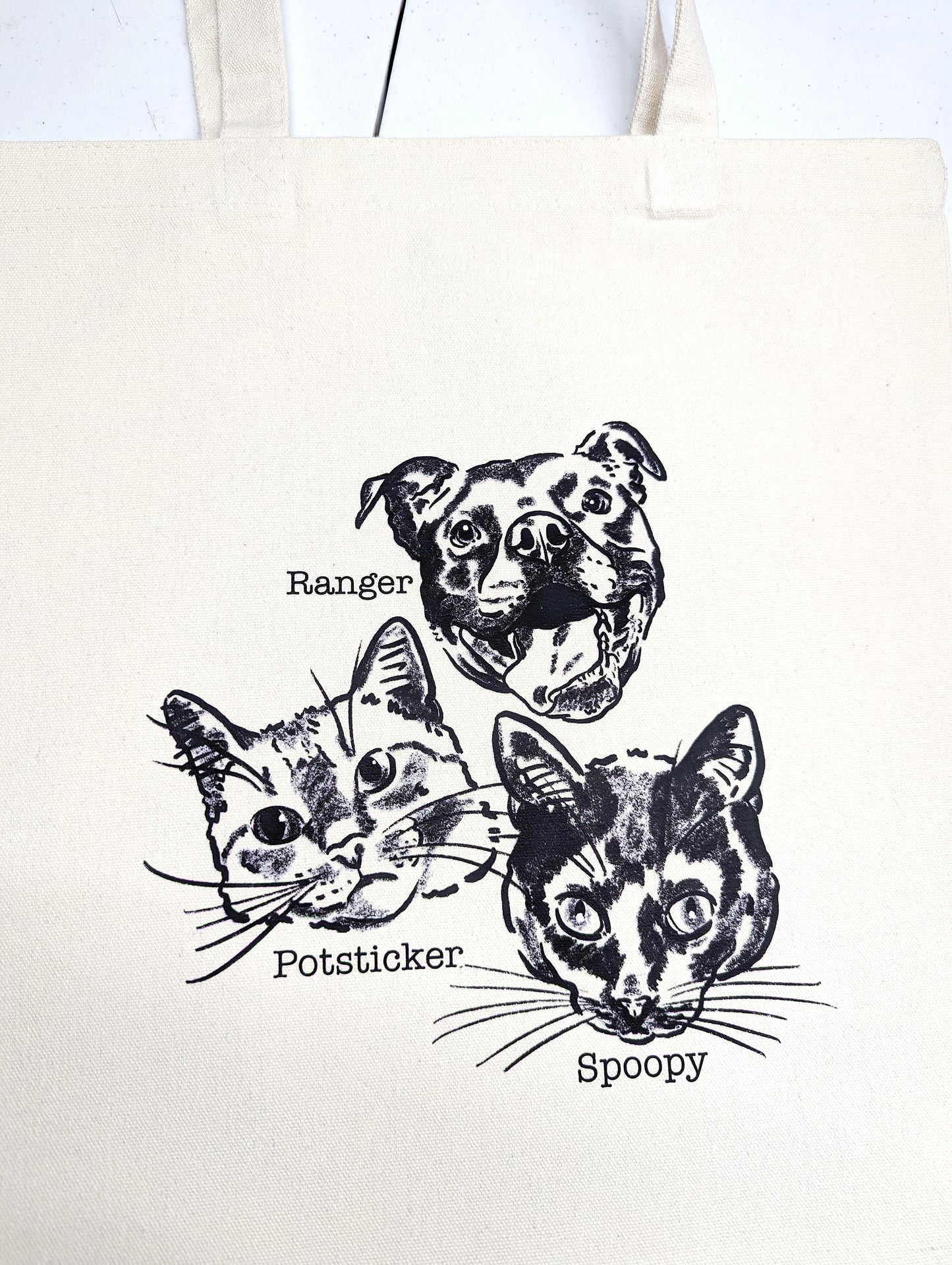 Custom Pet Portrait Tote Bag – Personalized Dog or Cat Face Canvas Bag with Name
