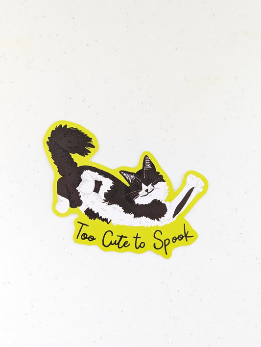 Black & White Cat Sticker – Too Cute to Spook Halloween Sticker