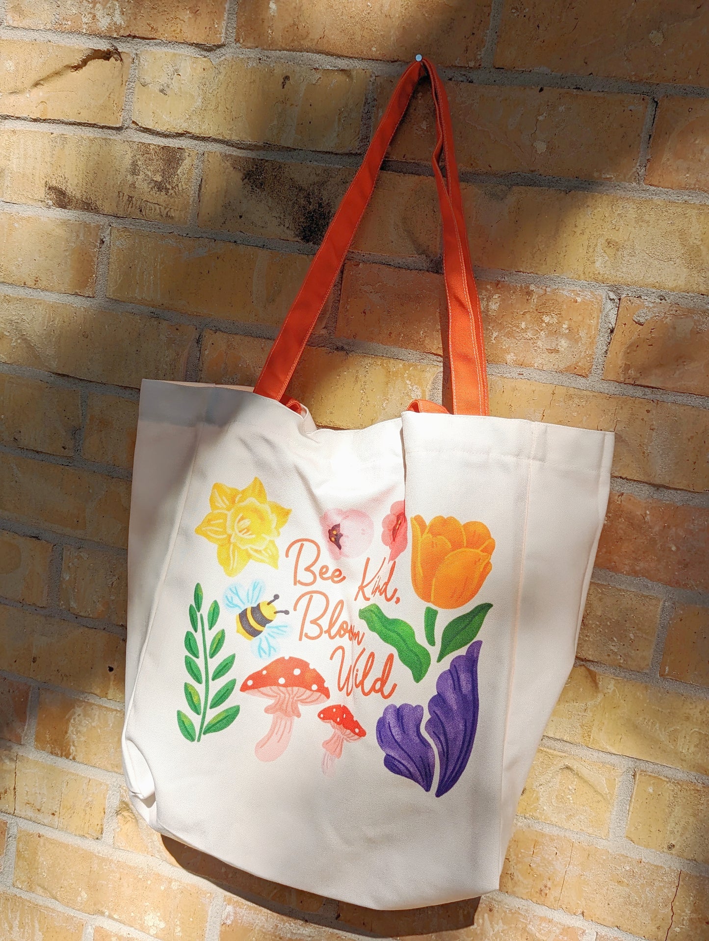 Flower " Bee Kind, Bloom Wild " Tote Bag (Two-Way Carry)