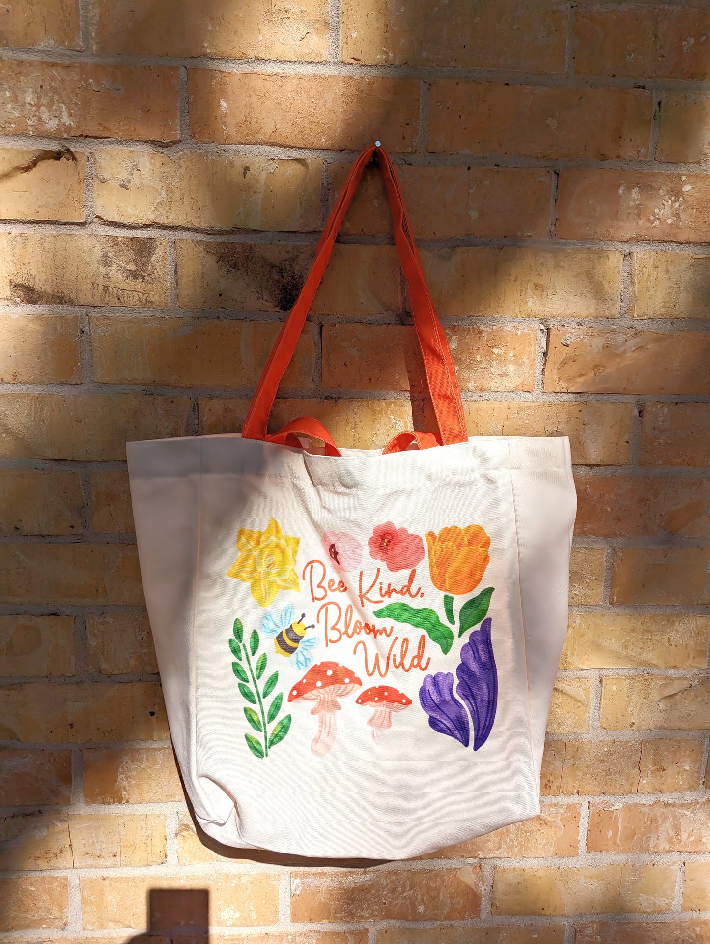 Flower " Bee Kind, Bloom Wild " Tote Bag (Two-Way Carry)