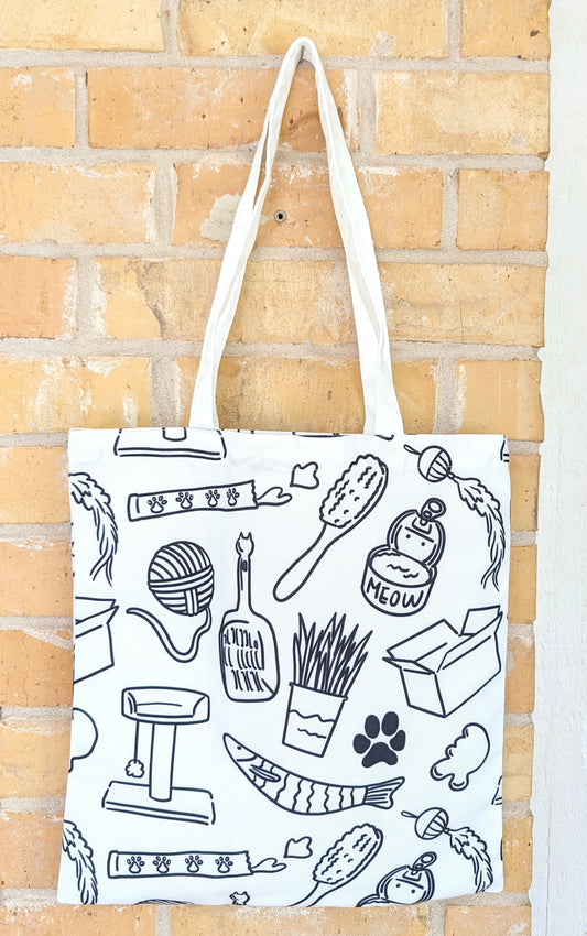 Pet Lover Pattern Tote Bag – Illustrated Dog & Cat Everyday Essentials