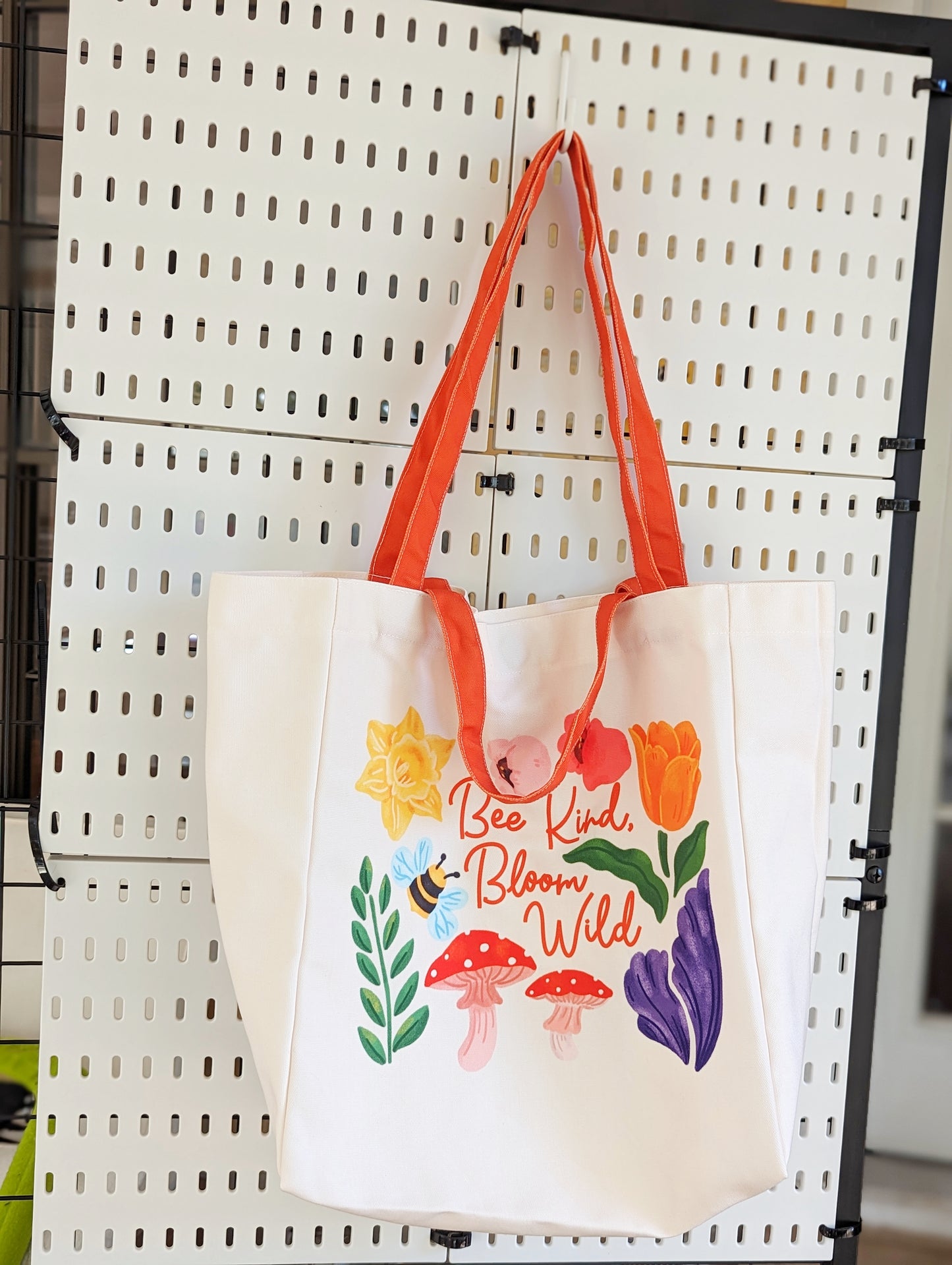 Flower " Bee Kind, Bloom Wild " Tote Bag (Two-Way Carry)