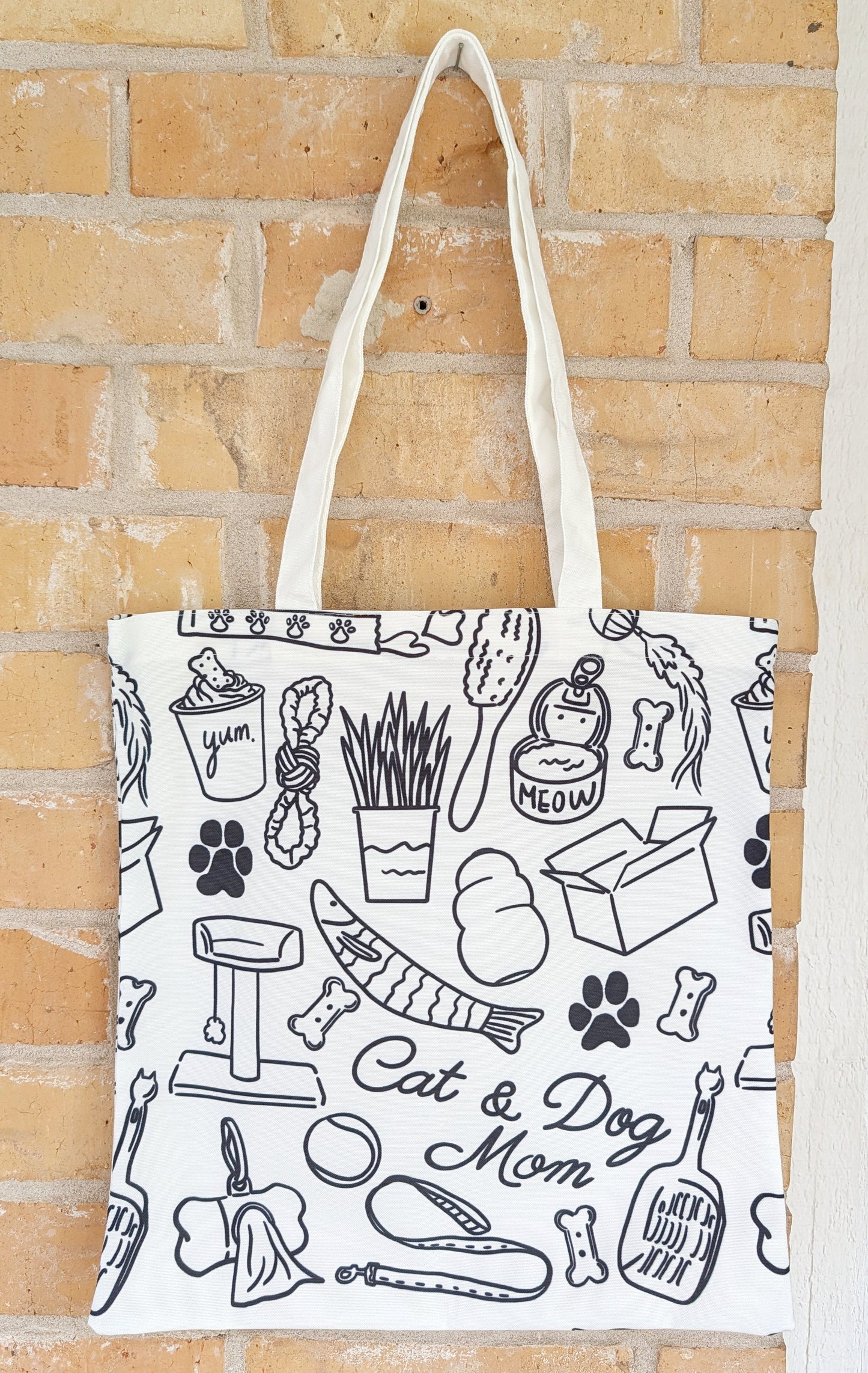 Pet Lover Pattern Tote Bag – Illustrated Dog & Cat Everyday Essentials