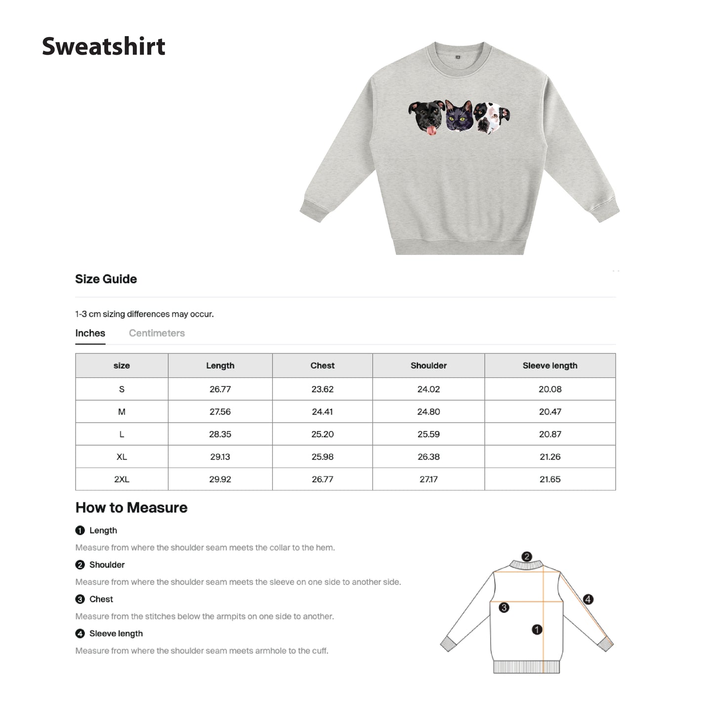 Custom Pet Portrait Winter Sweatshirt and Long Sleeve T-Shirt