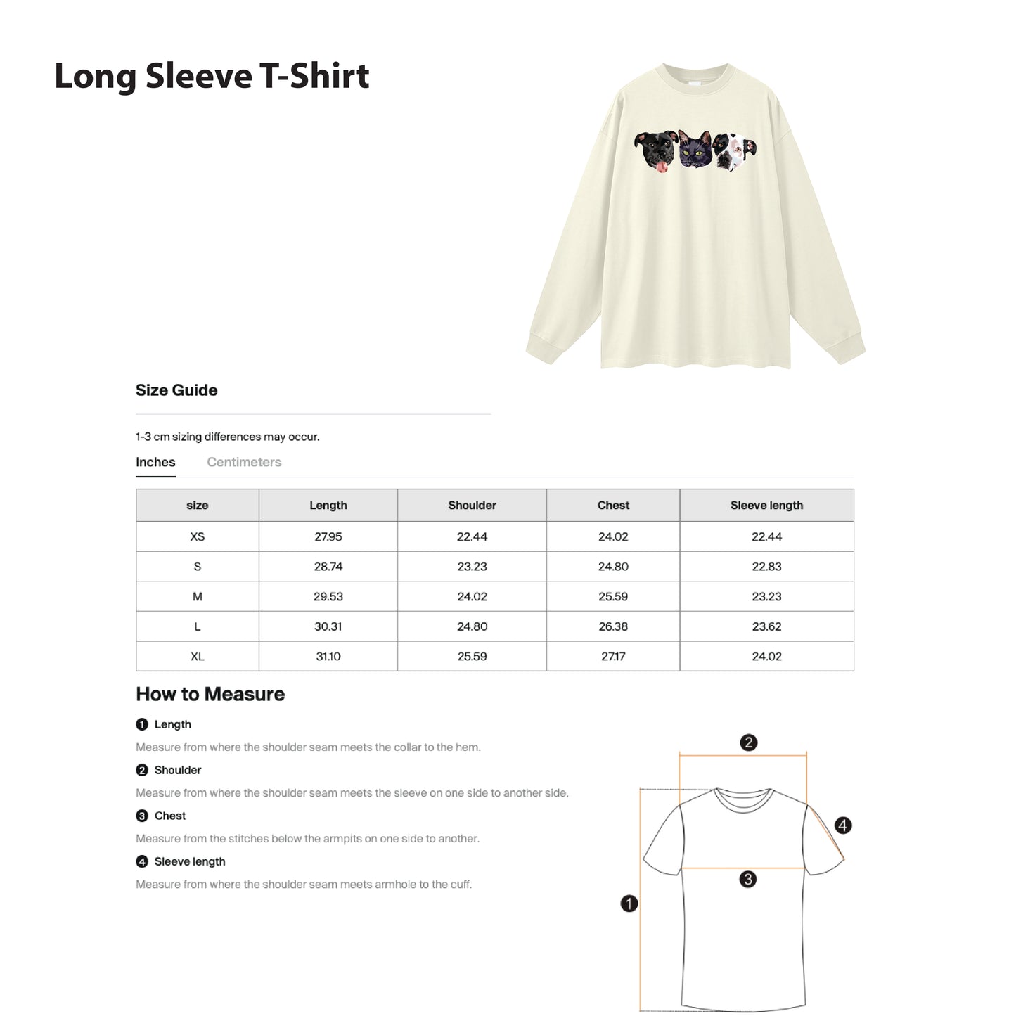 Custom Pet Portrait Winter Sweatshirt and Long Sleeve T-Shirt